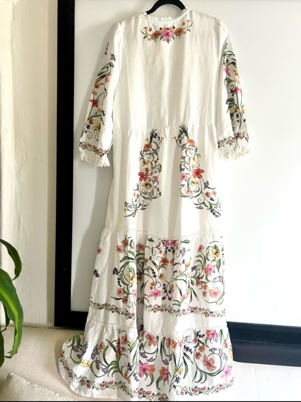 FARM Rio White Floral Printed Linen Blend Cutout Maxi Dress Size Large NWT - Picture 6 of 12